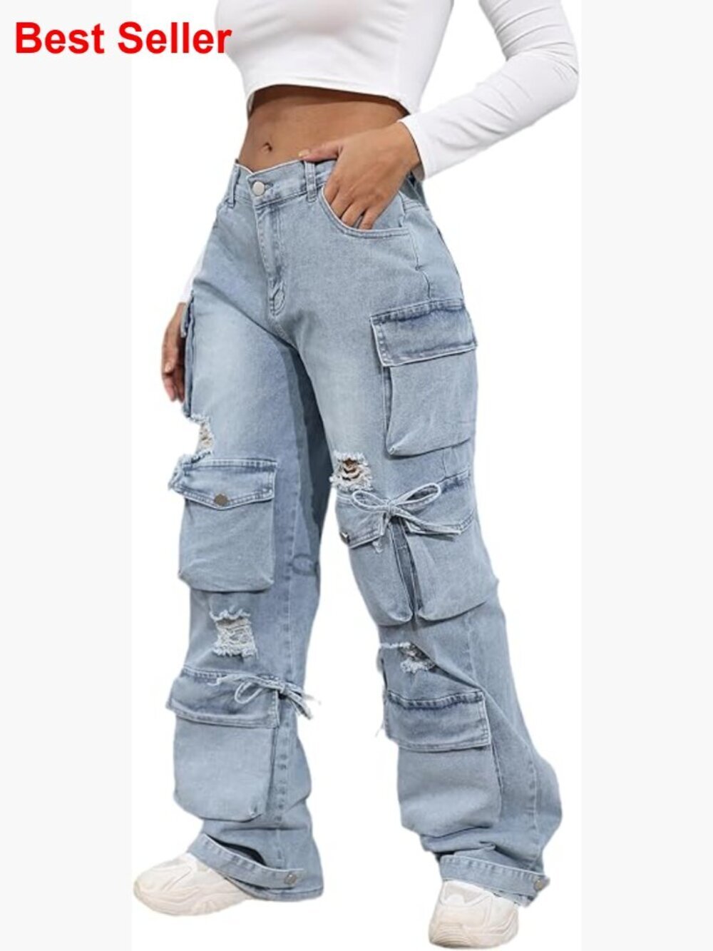 Women's High Waist Baggy Cargo Jeans with Pockets Streetwear